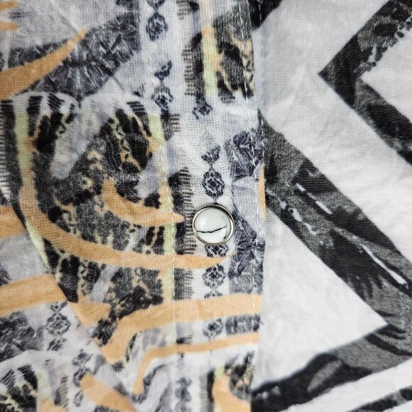Shana XXL Snap Up Blouse Floral and Chevron Prints Boho Maximalism Artsy - Picture 5 of 12